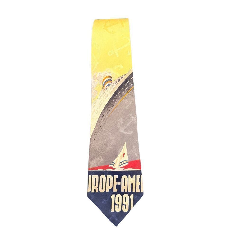 Polo Ralph Lauren Vintage Europe Ship Nautical 1991 Silk Necktie USA